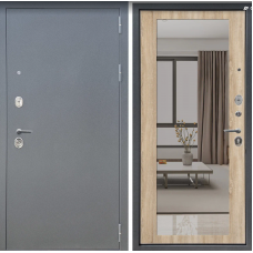 Дверь входная FlyDoors АРКАН ЗЕРКАЛО Букле графит - Дуб сонома с зеркалом